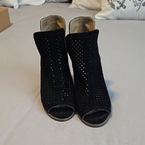 Lucky Brand Black Peep-Toe Ankle Boots